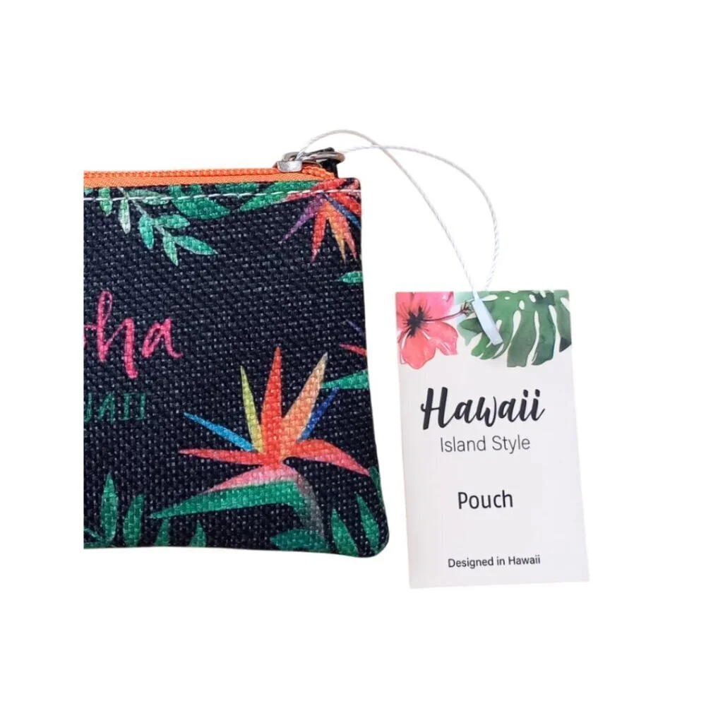 Hawaiian-Inspired Black Cosmetic Pouch & Nail File Set – Orange & Green Design –